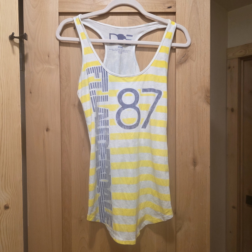 y2k Vintage DOE Yellow White Striped Ft Lauderdale Tank Top 2000's  USA Made